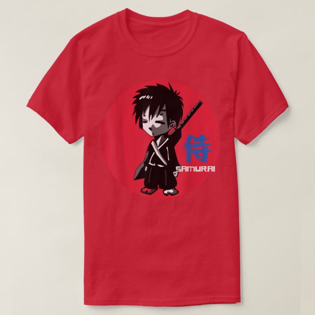 Camiseta Anime japonés manga samurai niño guerrero rojo sol (Diseño del anverso)