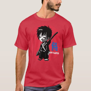 Camiseta Anime japonés manga samurai niño guerrero rojo sol