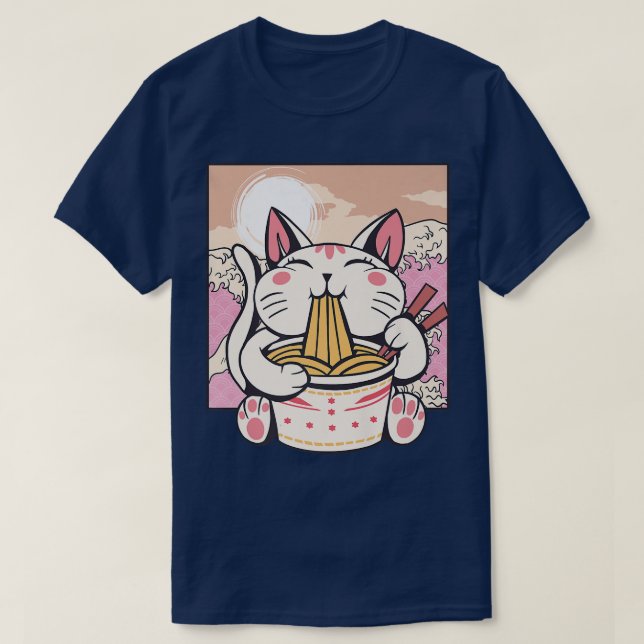 Camiseta Anime japonés Ramen Cat Kawaii Cute Manga Coreana  (Diseño del anverso)
