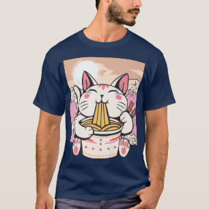Camiseta Anime japonés Ramen Cat Kawaii Cute Manga Coreana 