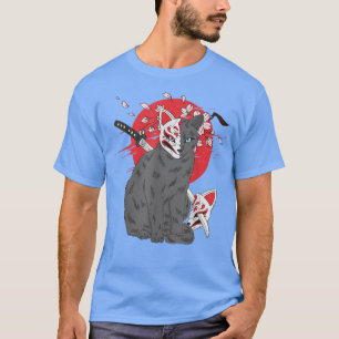 Camiseta Anime japonés vintage Samurai Cat Sakura Cherry B
