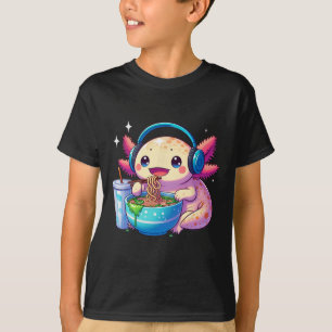 Camiseta Anime Kawaii Axolotl Comer fideos Ramen Niños Tee