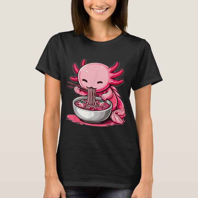 Camiseta Anime Kawaii Axolotl Comiendo fideos Ramen (Anverso)