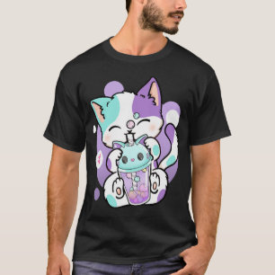 Camiseta Anime Kawaii Cat Boba Bubble Tea Neko Boba Tea Cat