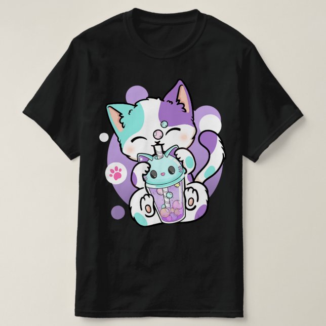 Camiseta Anime Kawaii Cat Boba Bubble Tea Neko Boba Tea Cat (Diseño del anverso)