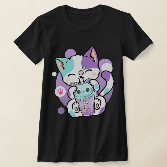 Camiseta Anime Kawaii Cat Boba Bubble Tea Neko Boba Tea Cat (Distribución)