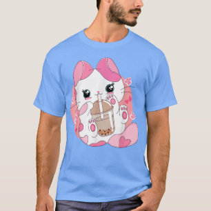 Camiseta Anime Kawaii Cat Boba Bubble Tea Women Adolescente