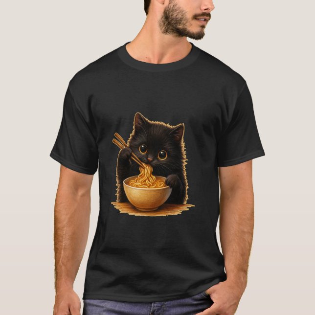 Camiseta Anime Kawaii Cat Eating Ramen Noodles Kids Teen Gi (Anverso)