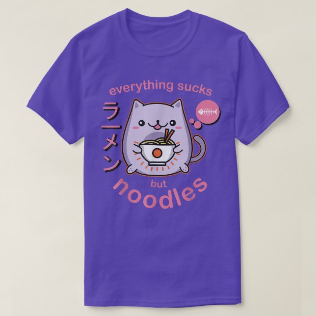 Camiseta Anime Kawaii, el gato del Gótico Pastel Ramen Nood (Diseño del anverso)