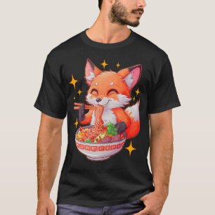 Camiseta Anime Kawaii, japonés de Fox Cute Comiendo Ramen M