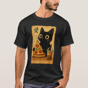 Camiseta Anime Kawaii Japonés Gato Pizza Booba Té Gato Comi