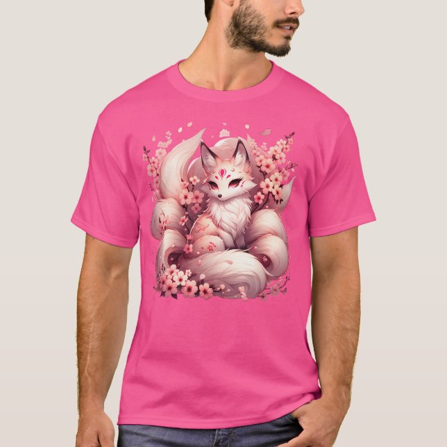Camiseta Anime Kawaii Kitsune Fox, Nine japonés, Magi con c (Anverso)