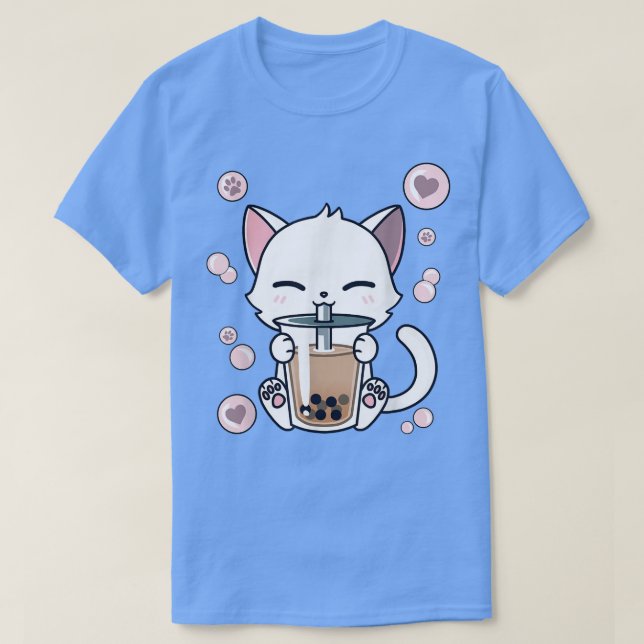 Camiseta Anime Kawaii Neko japonés sobre el té de la burbuj (Diseño del anverso)