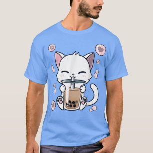 Camiseta Anime Kawaii Neko japonés sobre el té de la burbuj