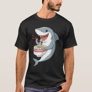 Camiseta Anime Kawaii Tiburón comiendo fideos de Ramen rega