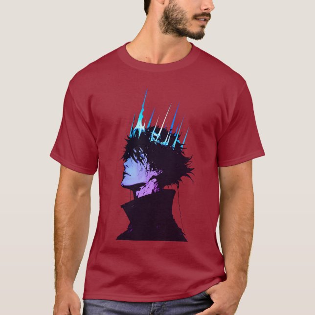 Camiseta Anime King Gothic Male Portrait with Blue Crown (Anverso)