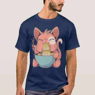 Camiseta Anime Merch Japón Estilo Kawaii Ramen Cat Japonés