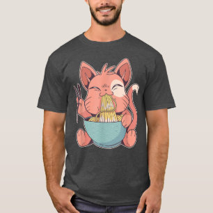 Camiseta Anime Merch Japón Estilo Kawaii Ramen Cat Japonés 