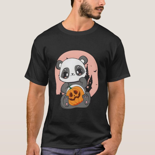 Camiseta Anime Panda With Pumpkin For Kawaii Horror Hallowe (Anverso)