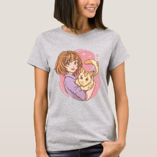 Camiseta Anime Person y Cat T-Shirt