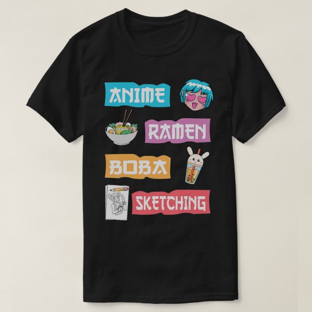 Camiseta Anime Ramen Boba Esbozando Kawaii Anime Lover Mer (Diseño del anverso)