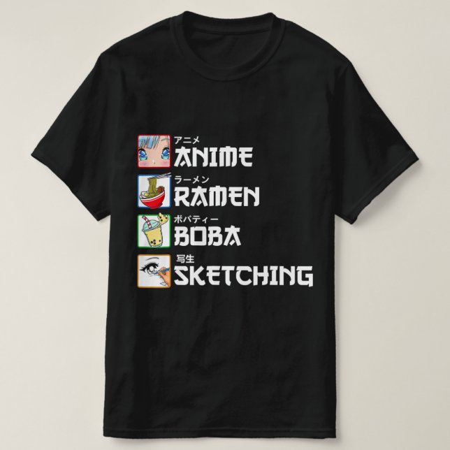 Camiseta Anime Ramen Boba Esbozando té de leche de manga ja (Diseño del anverso)