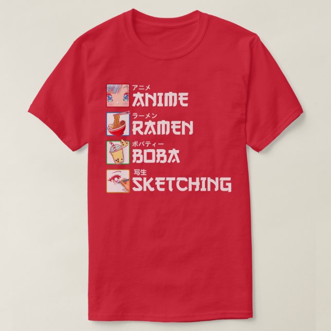 Camiseta Anime Ramen Boba Esbozando té de leche de manga ja (Diseño del anverso)