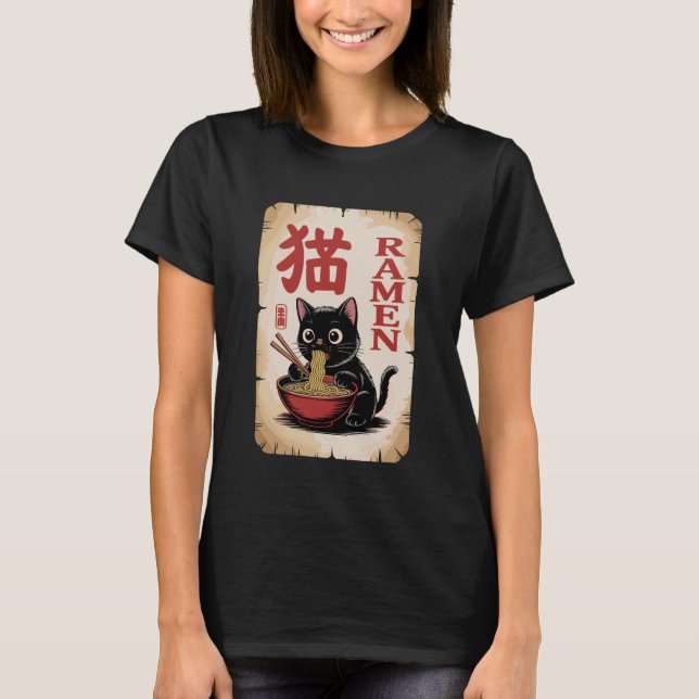 Camiseta Anime Ramen Cat Cute Noodle Food Lover Theme (Anverso)
