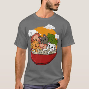 Camiseta Anime Ramen Cat Japonés Kawaii Cute Noodles