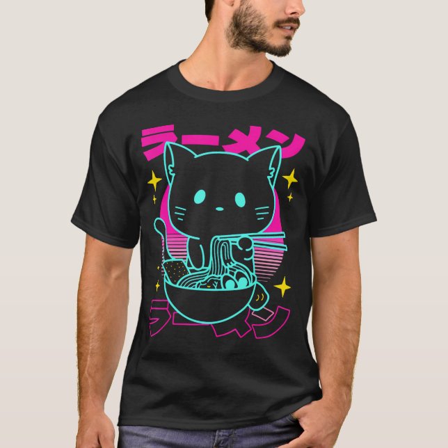 Camiseta Anime Ramen Cat Noodles Japoneses Estética Kawaii (Anverso)