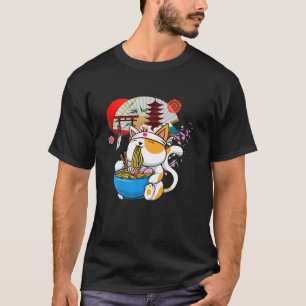 Camiseta Anime Ramen Cat Noodles Japoneses Estética Kawaii