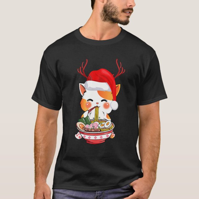 Camiseta Anime Ramen Cat Noodles Japoneses Estética Kawaii (Anverso)