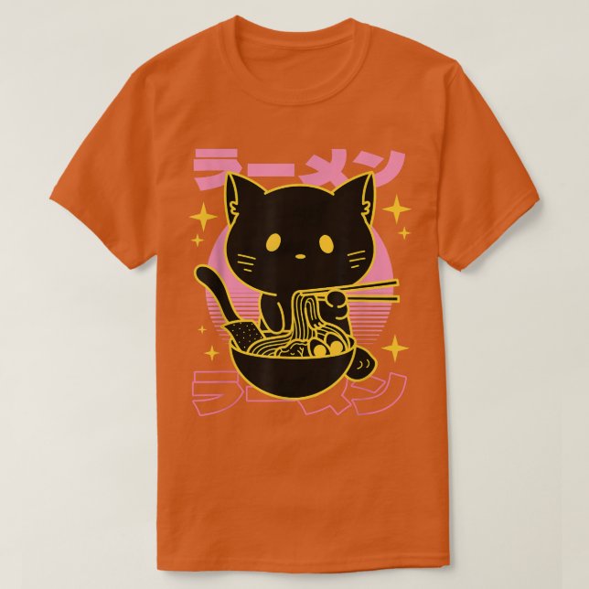 Camiseta Anime Ramen Cat Retro Japanese Noodles Kawaii Gift (Diseño del anverso)
