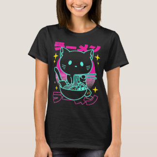 Camiseta Anime Ramen Cat Retro Noodles Japoneses Estéticos