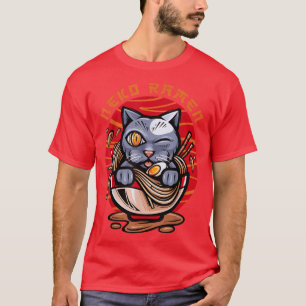 Camiseta Anime Ramen Cat Retro Noodles Japoneses Estéticos 