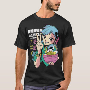 Camiseta Anime Ramen y Bocetos l Chica Anime Linda Japonesa