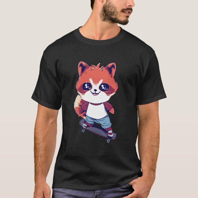 Camiseta Anime Red Panda Skateboarding Skater (Anverso)
