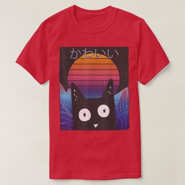 Camiseta Anime Retro Kitten Neko Synthwave Japan 80s Manga  (Diseño del anverso)