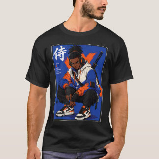 Camiseta Anime Samurái Afro Streetwear Negro