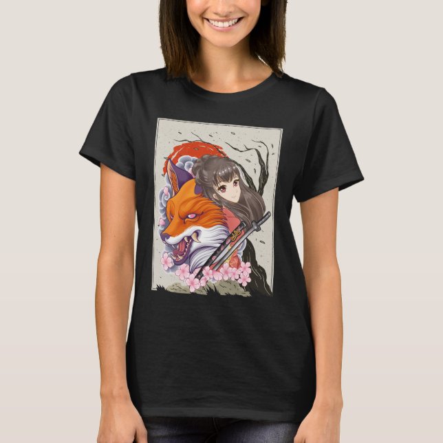 Camiseta Anime Samurai Fox Otaku Chica japonés (Anverso)