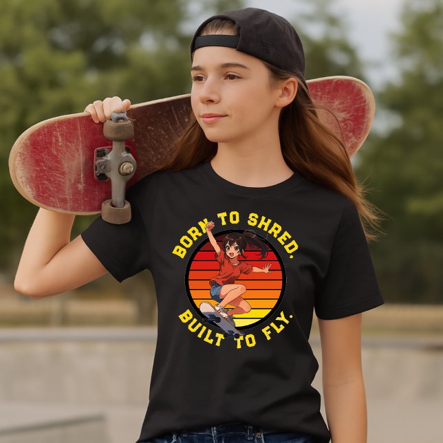 Camiseta Anime Skateboarder Girl On Retro Sunset Template (Subido por el creador)