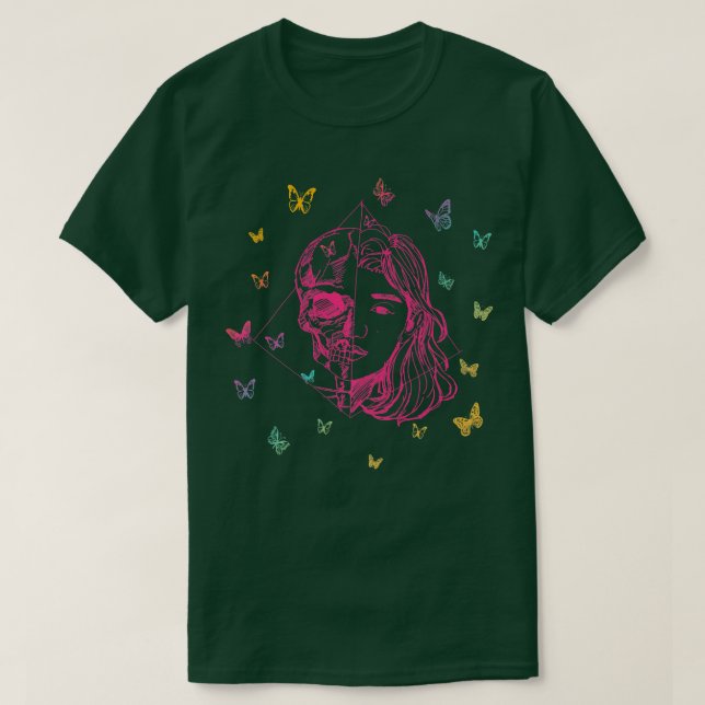 Camiseta Anime Skelita dibujada a mano con mariposas (2) (Diseño del anverso)