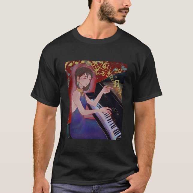 Camiseta Anime Style Girl Playing Piano Elegant Music  (Anverso)