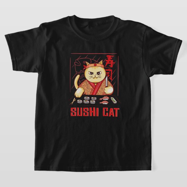 Camiseta Anime Sushi Cat Japanese Sushi Chef Anime Graphic  (Distribución)