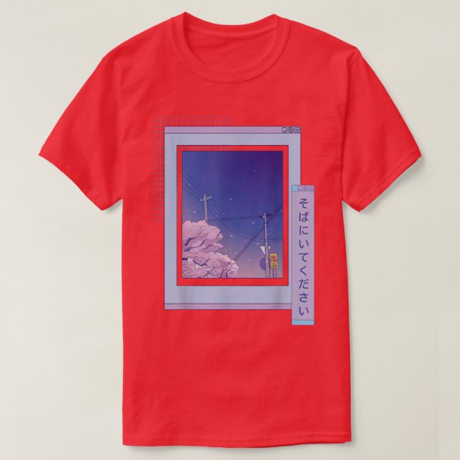 Camiseta Anime Vaporwave Japanese Night City Cherry Blossom (Diseño del anverso)