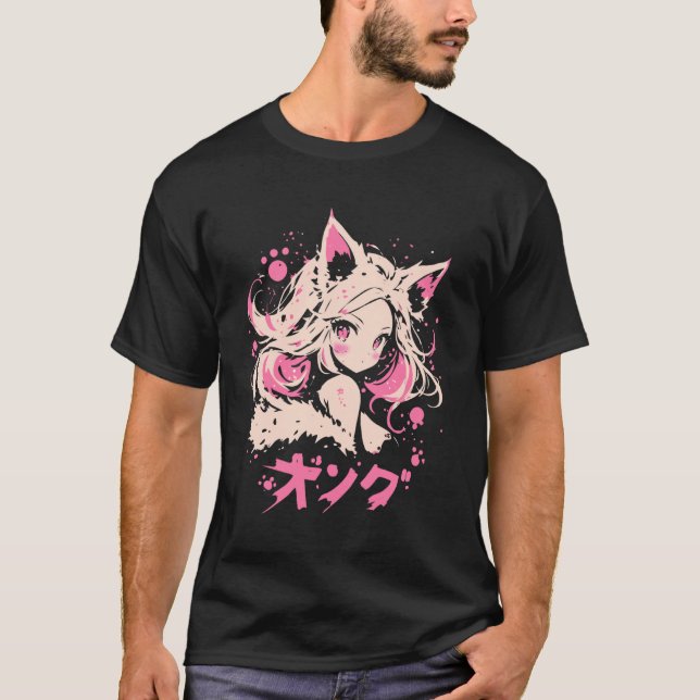 Camiseta Anime Waifu Cute Anime manga Cat Girl Sweet Retro  (Anverso)