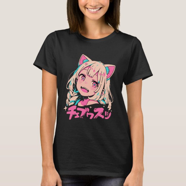 Camiseta Anime Waifu Cute Anime Manga Cat Girl Sweet Retro  (Anverso)