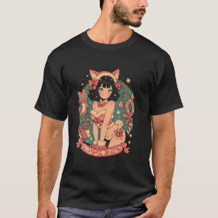 Camiseta Anime Waifu Kawaii Japan Holida Chica de gato navi