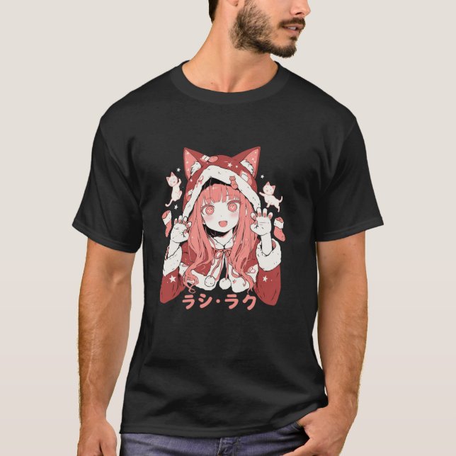 Camiseta Anime Waifu Kawaii Japan Holida Chica de gato navi (Anverso)