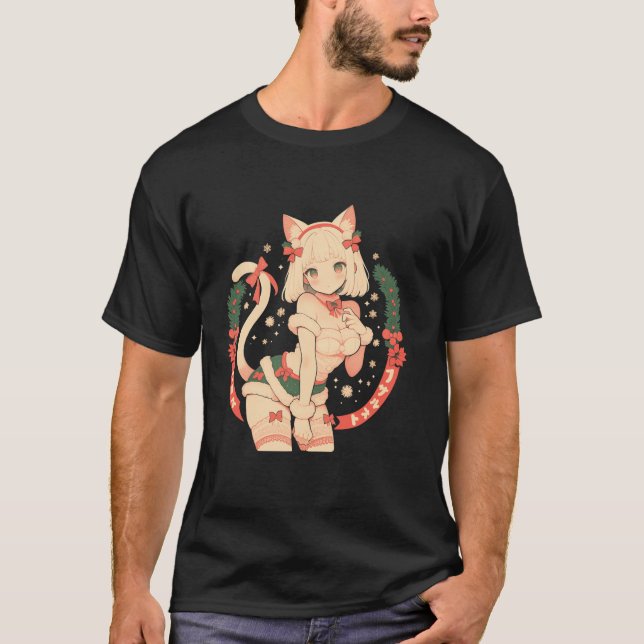 Camiseta Anime Waifu Kawaii Japan Holida Chica de gato navi (Anverso)